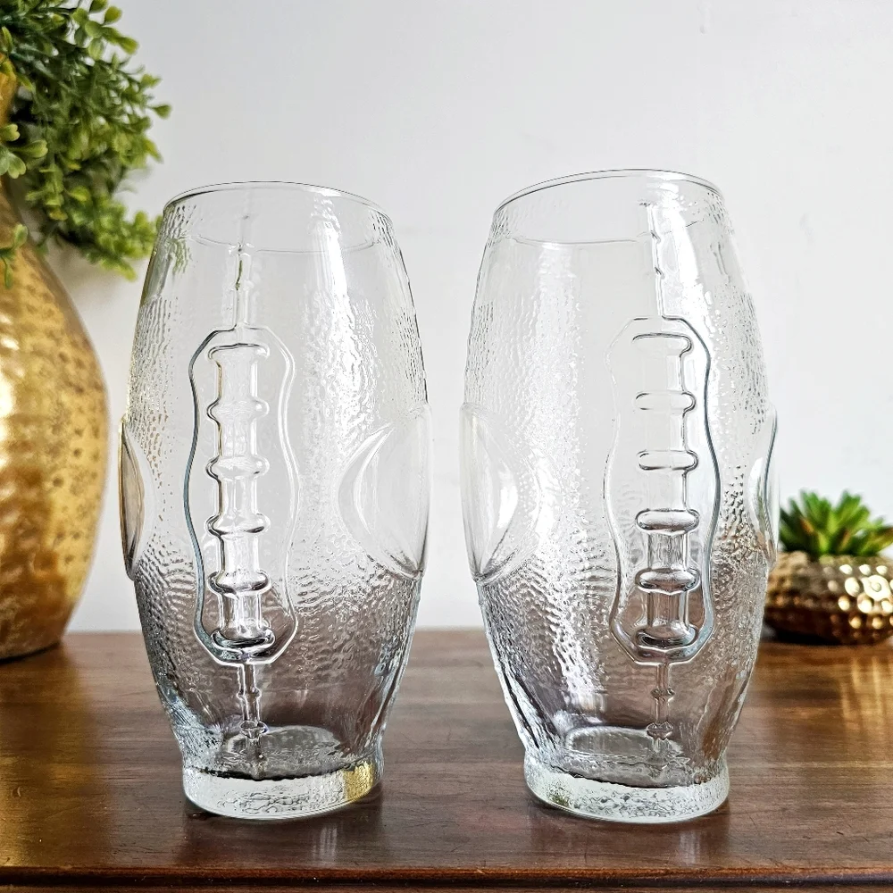 Libbey Vintage Football Glasses Set of 2 Raised Design Tumblers 7” Sports Barwar